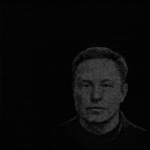 Immagine in bianco e nero di Elon Musk in Ascii Art stile